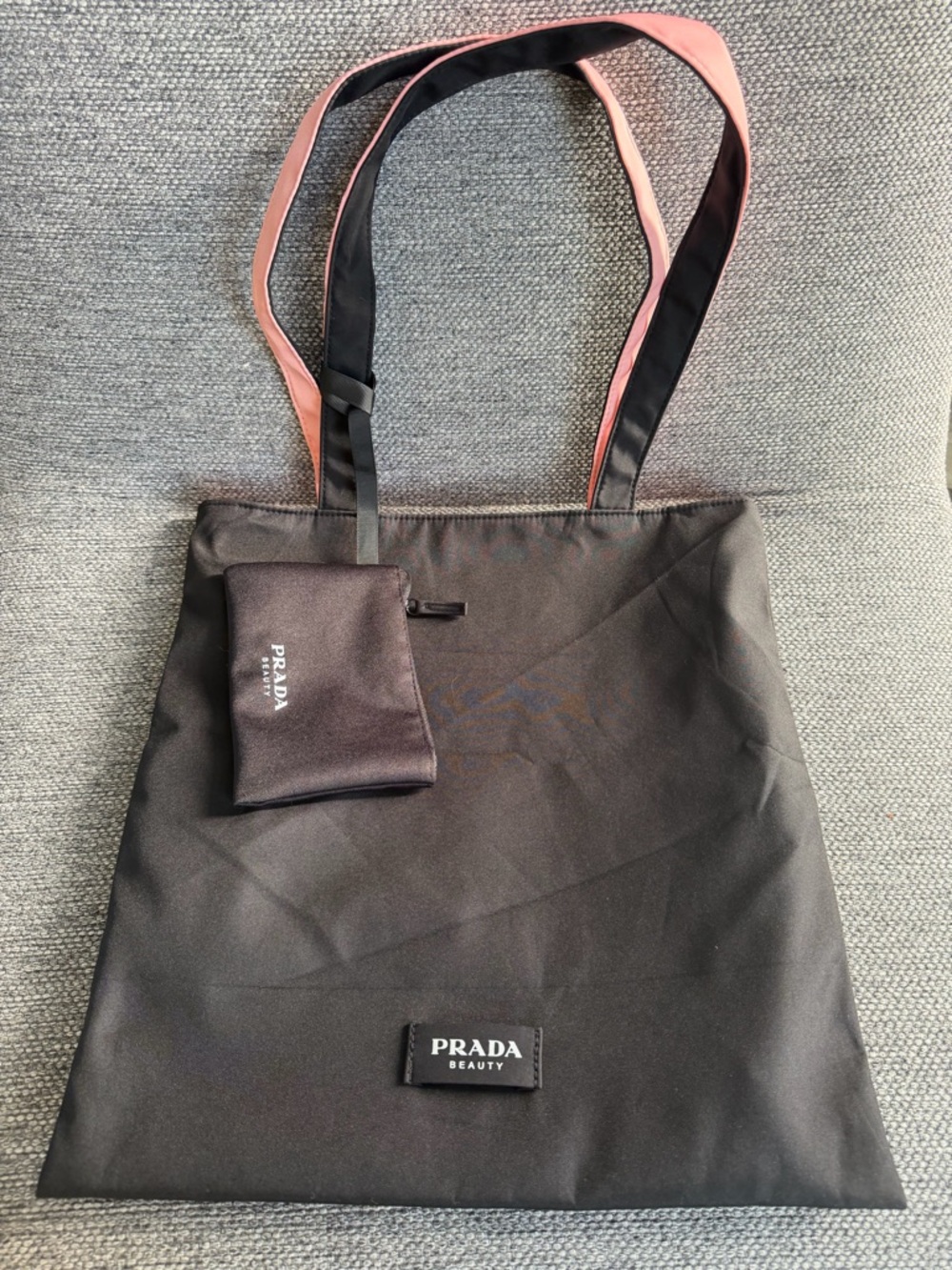 PRADA Beauty Black and Pink Reversible Tote Bag with Detachable Pouch